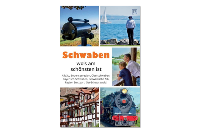 Das Buch Schwaben - wo´ s am schönsten ist gibt es in der Touristik Information Münsingen im Biosphärengebiet Schwäbische Alb. Ein Buch auf weißem Hintergrund.